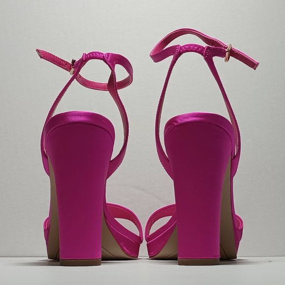 New Franco Sarto Women's Daffy Ankle Strap Sandal Heels Bright Pink Satin Size 9 - Picture 7 of 13